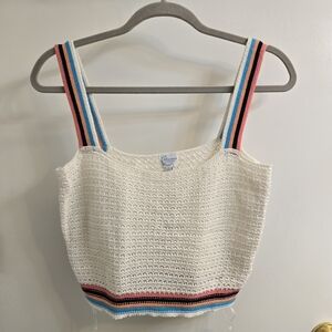 francesca's Cotton Crochet Tank Top with Multicolor Straps, Size S, Blue, NWT